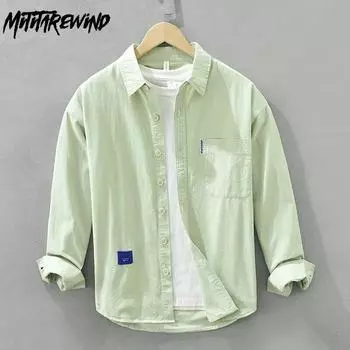 100% хлопок, мягкие и удобные мужские рубашки, весенние повседневные рубашки, свободные однотонные рубашки с отложным воротником и длинными рукавами, молодежный простой стиль M абрикосовый