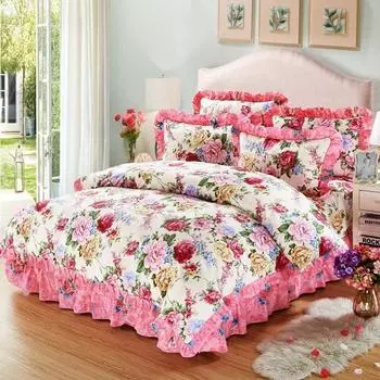 100% Хлопок Мягкое Постельное Белье Размер Квин Кинг Комплекты Постельного Белья Стеганое Толстое Покрывало Пододеяльник Набор Простыней Наволочка 4/6 Шт Queen size 4pcs