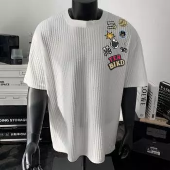 100% хлопок мужская футболка летняя модная футболка с коротким рукавом с графическим принтом S чёрный