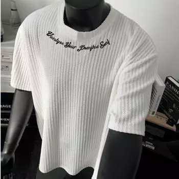 100% хлопок мужская футболка Летняя модная футболка с коротким рукавом и вышитым узором M чёрный