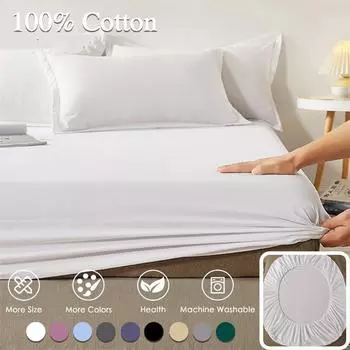 100% хлопок простыня на резинке односпальная двуспальная кровать размера King Queen размер чехол для матраса с резинкой простыня, 120/150//180/200 см простыня на резинке 120x200cmx30cm белый