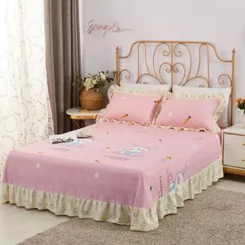 100% хлопок, простыня в корейском стиле с юбкой, двуспальное покрывало с цветами, плоская простыня для девочек и мальчиков, постельное белье для детей и взрослых 250x250cm 1pc