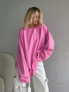 100% хлопок розовые футболки уличная одежда круглый вырез длинный рукав повседневные пуловеры топы женские футболки леди S розовый