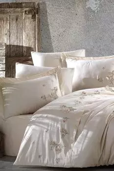 100% хлопок, сатин с вышивкой Венера, комплект пододеяльников, пододеяльник 200х220, простыня 240х260, двойной размер, полноразмерный цвет шампанского