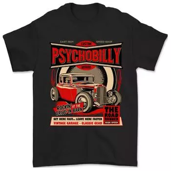 100% хлопок ТОПЫ УНИСЕКС ФУТБОЛКИ МУЖСКИЕ ЖЕНСКИЕ Психобилли Кастом Хот Род Футболка 2XL чёрный