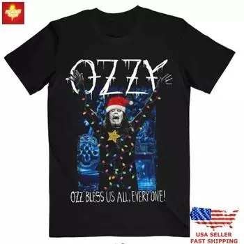 100% хлопок ТОПЫ УНИСЕКС ФУТБОЛКИ МУЖСКИЕ ЖЕНСКИЕ Рождественская футболка Оззи Осборна Легенда рока Праздничная футболка Санта Металл Подарок S чёрный