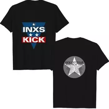 100% хлопок ТОПЫ УНИСЕКС ФУТБОЛКИ МУЖСКИЕ ЖЕНСКИЕ INXS Kick Off America Tour 1988 Звездная группа Рок-концерт Футболка M чёрный