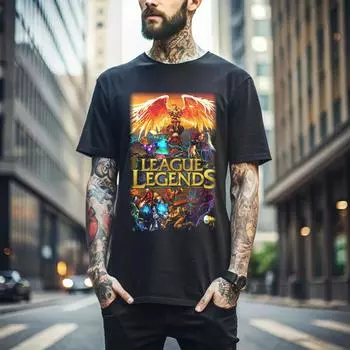 100% хлопок ТОПЫ УНИСЕКС ФУТБОЛКИ МУЖСКИЕ ЖЕНСКИЕ Футболка League of Legends Лучшая игра Футболка унисекс, Подарок для геймера ВСЕ РАЗМЕРЫ 372 S чёрный