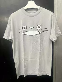 100% хлопок ТОПЫ УНИСЕКС ФУТБОЛКИ МУЖСКИЕ ЖЕНСКИЕ Футболка с пародией на Тоторо Япония Аниме Лицо Графическая футболка Унисекс Серый Новый S серый
