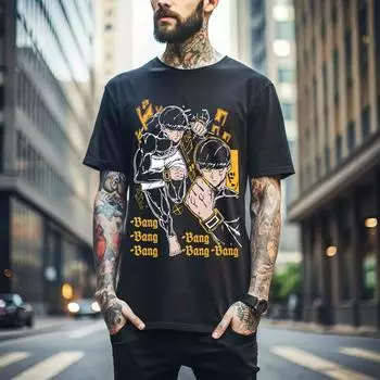 100% хлопок ТОПЫ УНИСЕКС ФУТБОЛКИ МУЖСКИЕ ЖЕНСКИЕ Mashle Футболка Магия и Мускулы Маш Заварной крем Кавай Аниме Подарочная футболка Лучшие 534 M чёрный