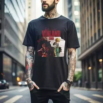 100% хлопок ТОПЫ УНИСЕКС ФУТБОЛКИ МУЖСКИЕ ЖЕНСКИЕ Сага о Винланде Футболка Торфинн Винланд Аскеладд Подарок Эксклюзивная рубашка Все размеры 239 S чёрный