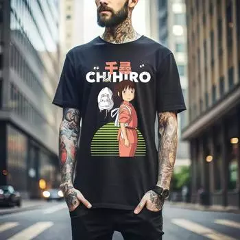 100% хлопок ТОПЫ УНИСЕКС ФУТБОЛКИ МУЖСКИЕ ЖЕНСКИЕ Безликий, Унесенные призраками, Аниме Гибли, Тихиро Безликий Хаку Аниме, Футболка унисекс 368 L