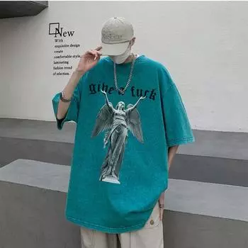 100% хлопок, вымытая кислотой, винтажная футболка с короткими рукавами и принтом спереди, уличная одежда в стиле хип-хоп, футболки большого размера в стиле Харадзюку S розовый