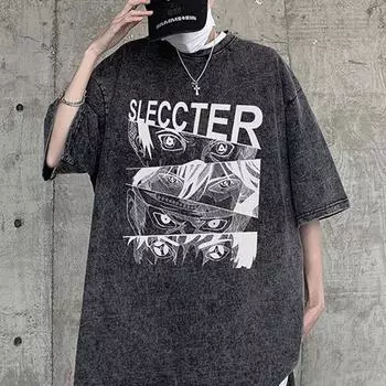 100% хлопок, вымытая кислотой, винтажная футболка с короткими рукавами и принтом спереди, уличная одежда в стиле хип-хоп, футболки большого размера в стиле Харадзюку S чёрный