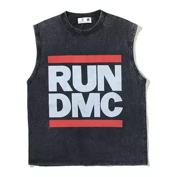 100% Хлопок Западное побережье RUNDMC Рок Хип-хоп Рэп Принт Выстиранный Винтаж Старый Свободный Жилет Мужская Майка S