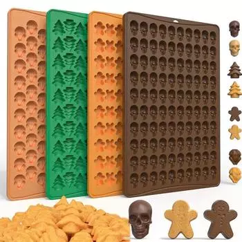 100 holes Christmas Tree Gingerbread Man Turkey Skull Baking Mold Pet Dog Food Biscuit Mould Chocolate Biscuit Silicone Mold