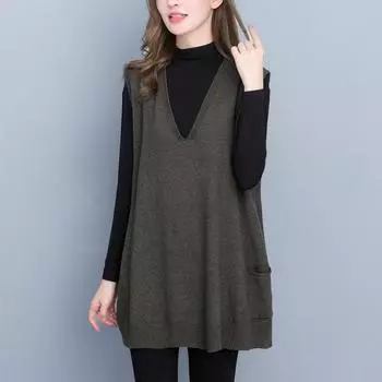 100 кг жилет большого размера для женщин осенне-зимний жилет вязаный свитер без рукавов корейский свободный жилет на весну и осень XXXXL чёрный