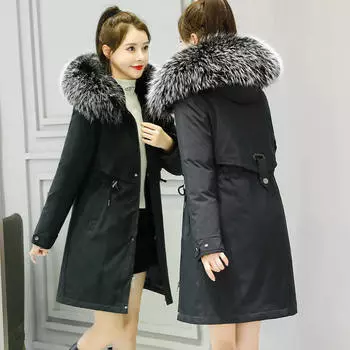 100 кг жира MM пирог для преодоления женского среднего и длинного корейского варианта утолщенный большой меховой воротник хлопковая одежда талия хлопковое пальто пальто прилив M [Recommended 90-52.5kg]