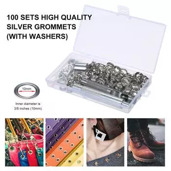 100 комплектов, 10 мм, 3/8 дюйма, комплект серебряных швейных петель, набор инструментов для установки, дырокол серебряный