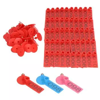 100 комплектов пронумерованных ушных бирок для крупного рогатого скота, точная идентификационная карта скота для коров, овец Red