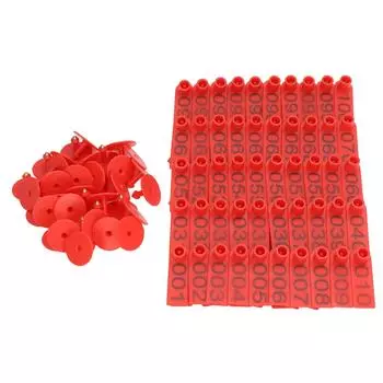 100 комплектов пронумерованных ушных бирок для крупного рогатого скота, точная идентификационная карта для крупного рогатого скота для коров, свиней, овец, красного цвета