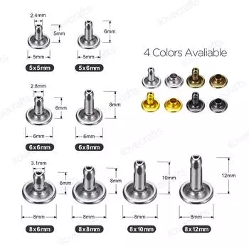 100 комплектов шпилек с заклепками и заклепками для изделий из кожи 5 мм, 6 мм, 7 мм, 8 мм, 9 мм, 10 мм, 12 мм 5x5mm серебряный