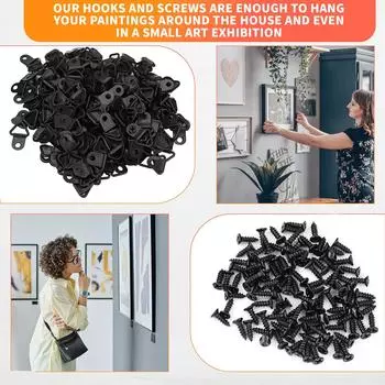 100 комплектов вешалок для картин с винтами, треугольная рама для картин, крючок, D-образное кольцо, пряжка для часов, зеркал, картин, художественных работ, рамок для картин серебряный