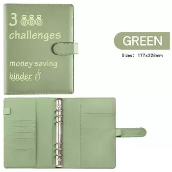 100 конвертов Money Saving Challenge Budget Binder Обложка из искусственной кожи с карманом из ПВХ для кассового конверта зелёный