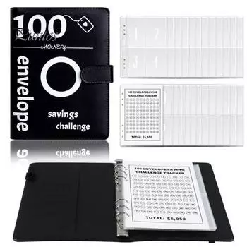 100 конвертов. Папка-переплет для экономии денег с ламинированным трекером. Водостойкая папка для бюджета с конвертом для денег. чёрный