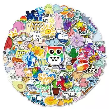 100 креативных наклеек с размазанными губами, расписанных вручную, с изображением маленького белого кролика, арбуза, хризантемы, микс и подбор, неповторяющиеся наклейки