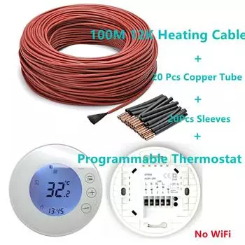 100 м 12K инфракрасный нагревательный кабель и круглый программируемый термостат комбинированный нагревательный провод с цифровым дисплеем комплекты для контроля температуры 100M Cable+Thermostat