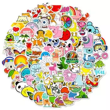 100 Маленьких Наклеек Маленького Размера 4 см Свежие Мультяшные Эстетичные для Чемодана