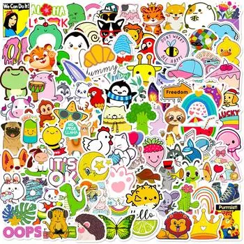 100 маленьких наклеек размером 4 см с изображением животных из мультфильмов для детей, водонепроницаемые наклейки для чемодана и компьютера