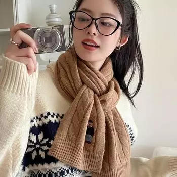 100% мериносовая шерсть! Классический британский винтажный шарф Twist, зимний шарф с вышитым медведем для мужчин и женщин бежевый