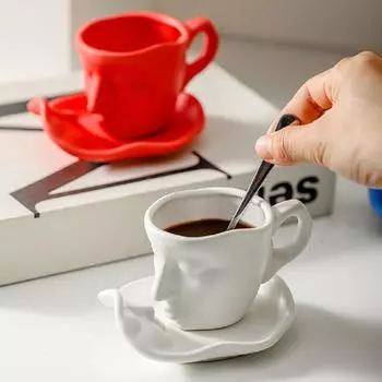 100 мл/260 мл керамические чашки и блюдца с рисунком на лице поцелуи кофейные чашки итальянские кофейные чашки украшение на день святого валентина свадебный подарок 100ML белый