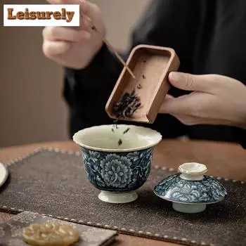 100 мл антикварная керамическая гайвань для обжига в печи Ru, винтажная цветущая чайная супница, бытовая крышка для заваривания чая, чаша, чайные сервизы, украшения