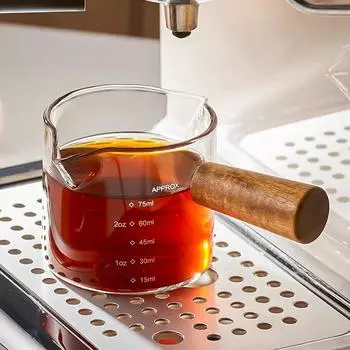 100 мл деревянная ручка стеклянный эспрессо мерный стакан одинарный/двойной горлышко кувшин для молока принадлежности для кофе прозрачная кухонная мерная кружка 100ml