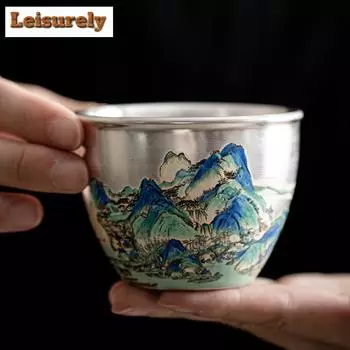 100 мл Handamde позолоченная серебряная чайная чашка Пейзаж Керамическая чашка Мастера Китайская чаша для чая пуэр кружки кунг-фу чайная посуда подарочная коробка