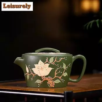 100 мл изысканные чайники из фиолетовой глины Исин, ручная работа, цветной рисунок, большой калибр, чайник из сырой руды, зеленый глиняный чайник, чайный набор «Цзыша»