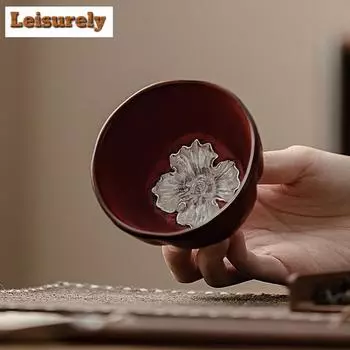 100 мл керамическая чайная чашка Zhiye из жареной хурмы, большая одинарная чайная чаша Master, чашка Ruyi, китайская дегустационная чайная кружка Chazhan Kung Fu Tea