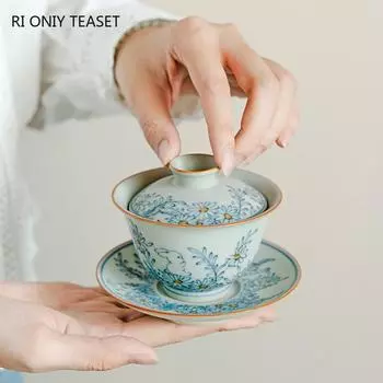 100 мл китайская ручная роспись цветы кролик керамическая гайвань ручной работы фарфоровая чайная чашка бытовая портативная чайная чаша дорожная чайная утварь 11.2x8.2cm 100ml