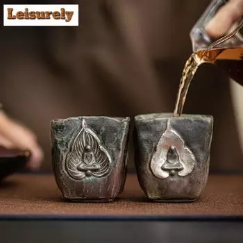 100 мл креативная чайная чашка Dunhuang Buddha, квадратная чашка Master Cup, чайная пара Chazhan Tracing, серебряная чайная чаша, индивидуальный чайный сервиз Kung Fu, подарки No Gift Box