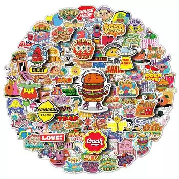 100 Модных Мультяшных Наклеек Граффити для Вечеринки с Едой, Ежедневный Вдохновляющий Текст Американские Наклейки