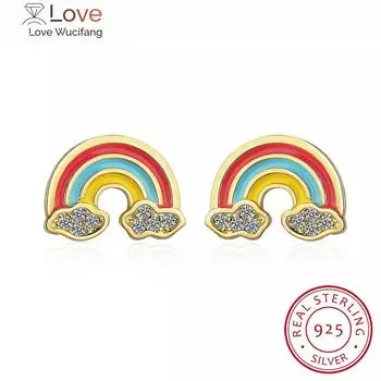100% настоящее серебро 925 пробы 5 мм x 12 мм радужное облако с фианитами серьга-гвоздик для девушки-подростка, подруги, ребенка, леди Xy1029
