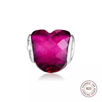 100% настоящее серебро 925 пробы, фуксия, форма любви, хрустальные подвески, подходит для европейского браслета, бусины «сделай сам», для изготовления ювелирных изделий