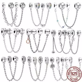 100% настоящее серебро 925 пробы, корона, гербарий, защитная цепочка с луной и звездой, подвеска из бисера, подходит для милого модного браслета, ювелирное изделие своими руками, подарок