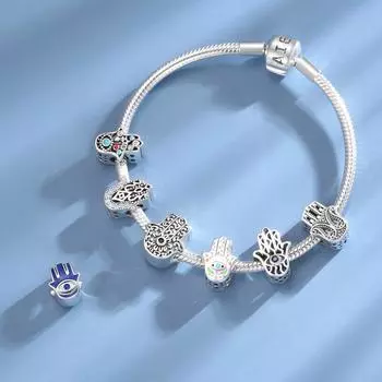 100% настоящее серебро 925 пробы синяя эмаль шарм Фатима ручные бусины Diy ювелирные изделия подходят оригинальные браслеты Jiuhao шармы мода