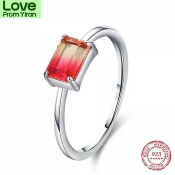 100 % настоящие 925 пробы изумрудной огранки модные арбузные турмалиновые кольца для женщин женские ювелирные аксессуары Anillo 5