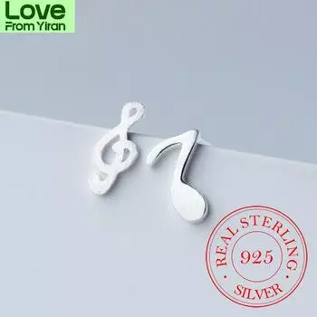 100% настоящие 925 пробы стерлингового серебра асимметричные музыкальные серьги-гвоздики для женщин предотвращают аллергию Brincos Pendientes Mujer Moda