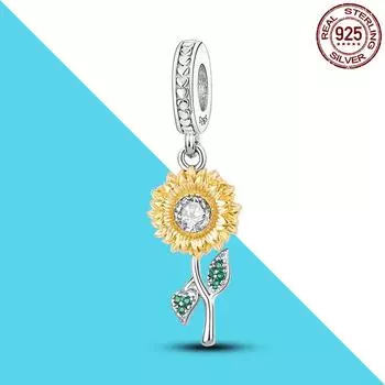 100% настоящие серебряные подвески-подсолнухи 925 пробы подходят для оригинального браслета с подвесками, сделай сам, ювелирное изделие в подарок другу, любимому человеку